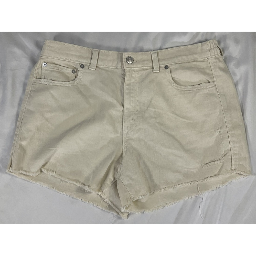 Aerie Cutoff Shorts Soft Denim Sz L. Cream  Distressed Casual Trendy 503
